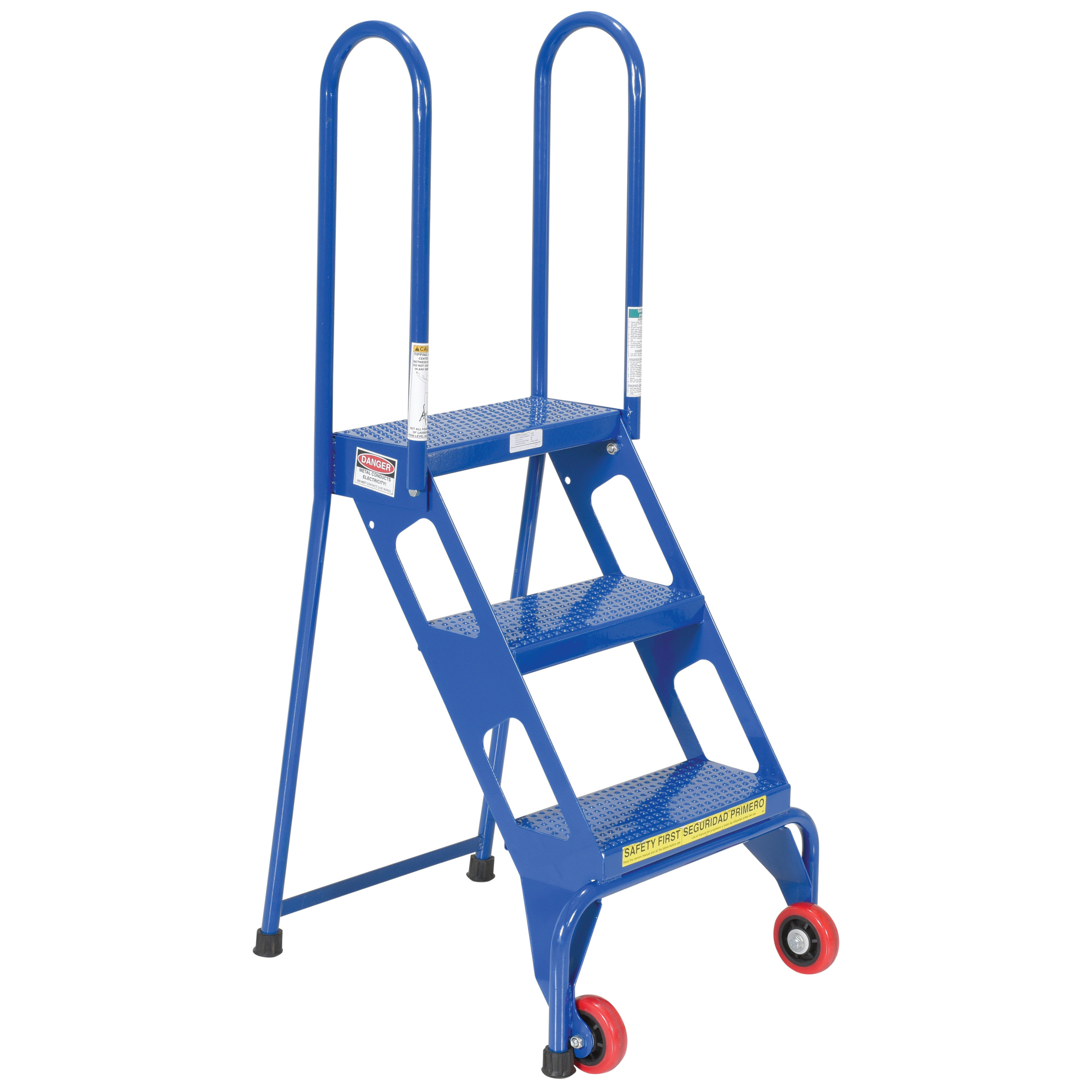 Vestil Folding Step Ladder with Wheels - 3 Steps, 350-Lb. Capacity, Carbon Steel, Non-Slip, Model# FLAD-3
